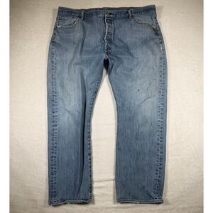 Levi Strauss 501 Button Fly Jeans Mens W44 L30 Light Wash Distressed Denim